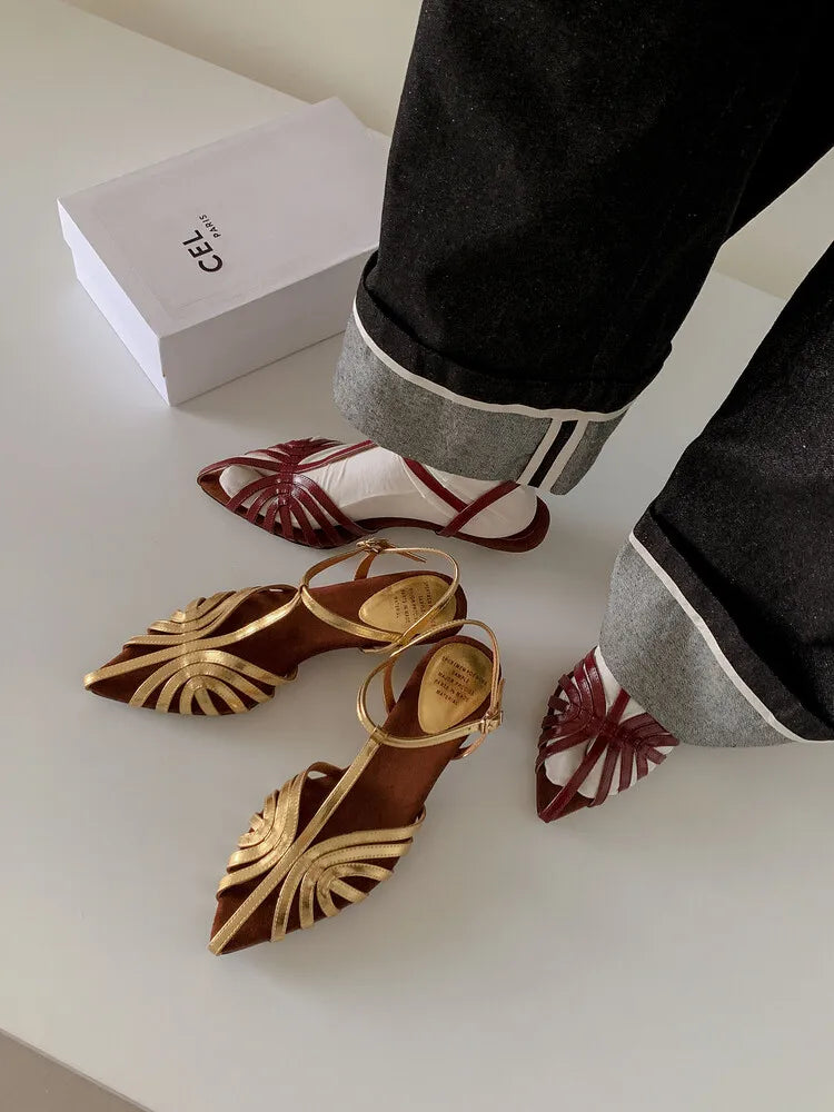 NASBAVI Designer Sandals Women Shoes Narrow Band Sexy Sandals Kitten Heels Pointed Toe Ladies Concise Footwear Summer Red Shoes