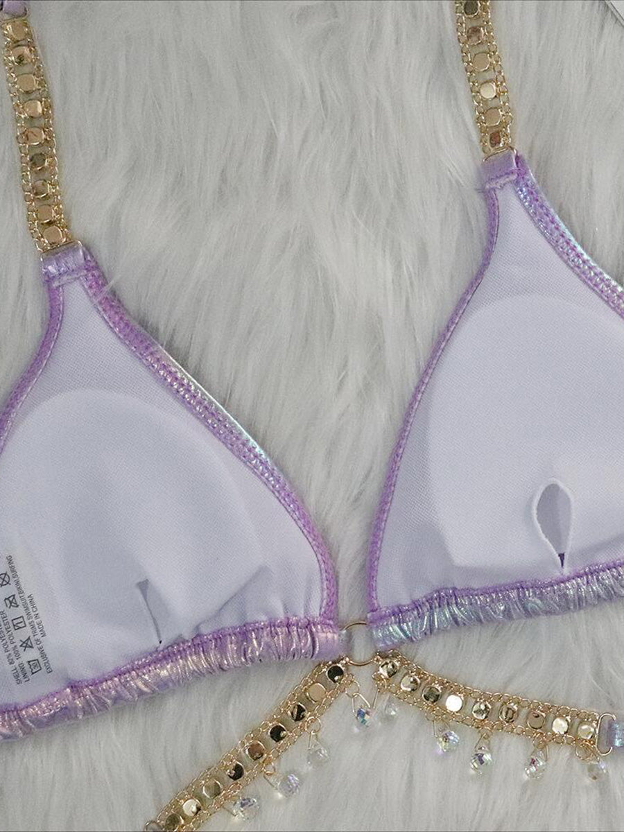 Wrap Around Halter Metal Chains Bikinis 2025 Diamond Bikini Women Swimsuit Female Swimwear Two Pieces Bikini set Bathing Suit