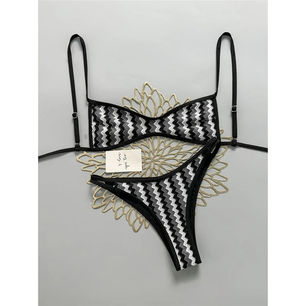 2026 Striped High Leg Cut Brazilian Bikini Female Swimsuit Women Swimwear Two-pieces Bikini set Bather Bathing Suit Swim V8216