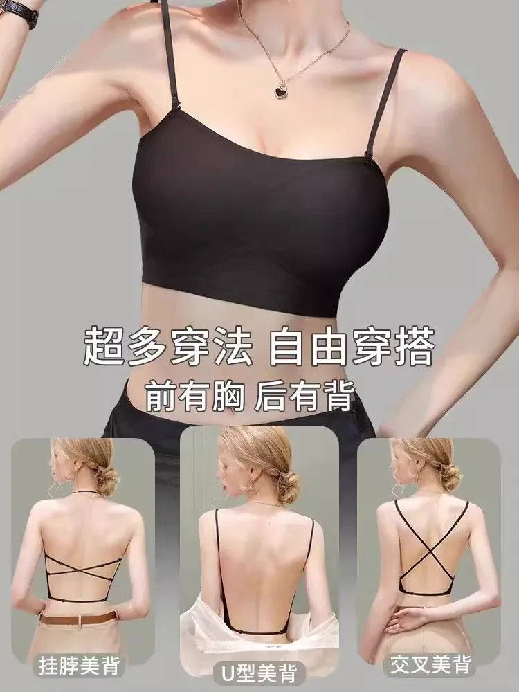 MOYISU Anti Slip Halter Bra for Small Chest, Push Up Enhancer Pads Rounded Shape, Invisible Seamless Cover No Show Lift Bralette