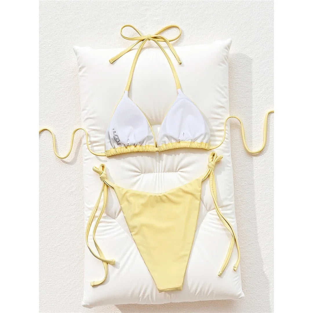Sexy Dots Halter Bikini Women Swimwear Female Swimsuit Two-Pieces Bikini Set Strappy High Cut Leg Bather Bathing Suit Swim V8159