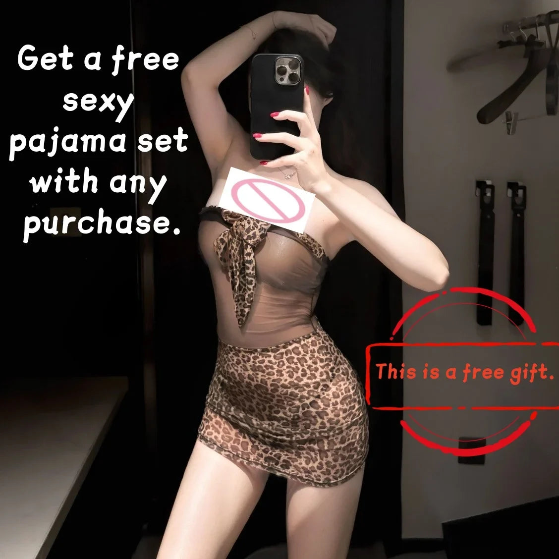 Leopard print sexy nightgown with underwire push-up jumpsuit and apron set | Free Pajamas w/ Purchase