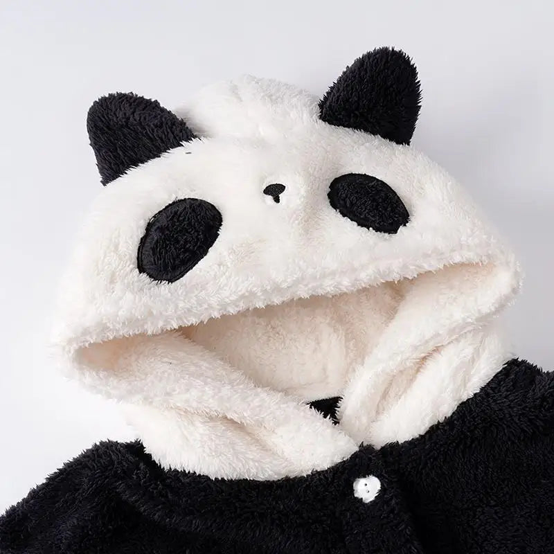 Cartoon Panda Plush Pajamas Robes Anime Adult Nightgown Winter Long Sleeve Night Dress Halloween Party Comfy Kawaii Girl Slipper