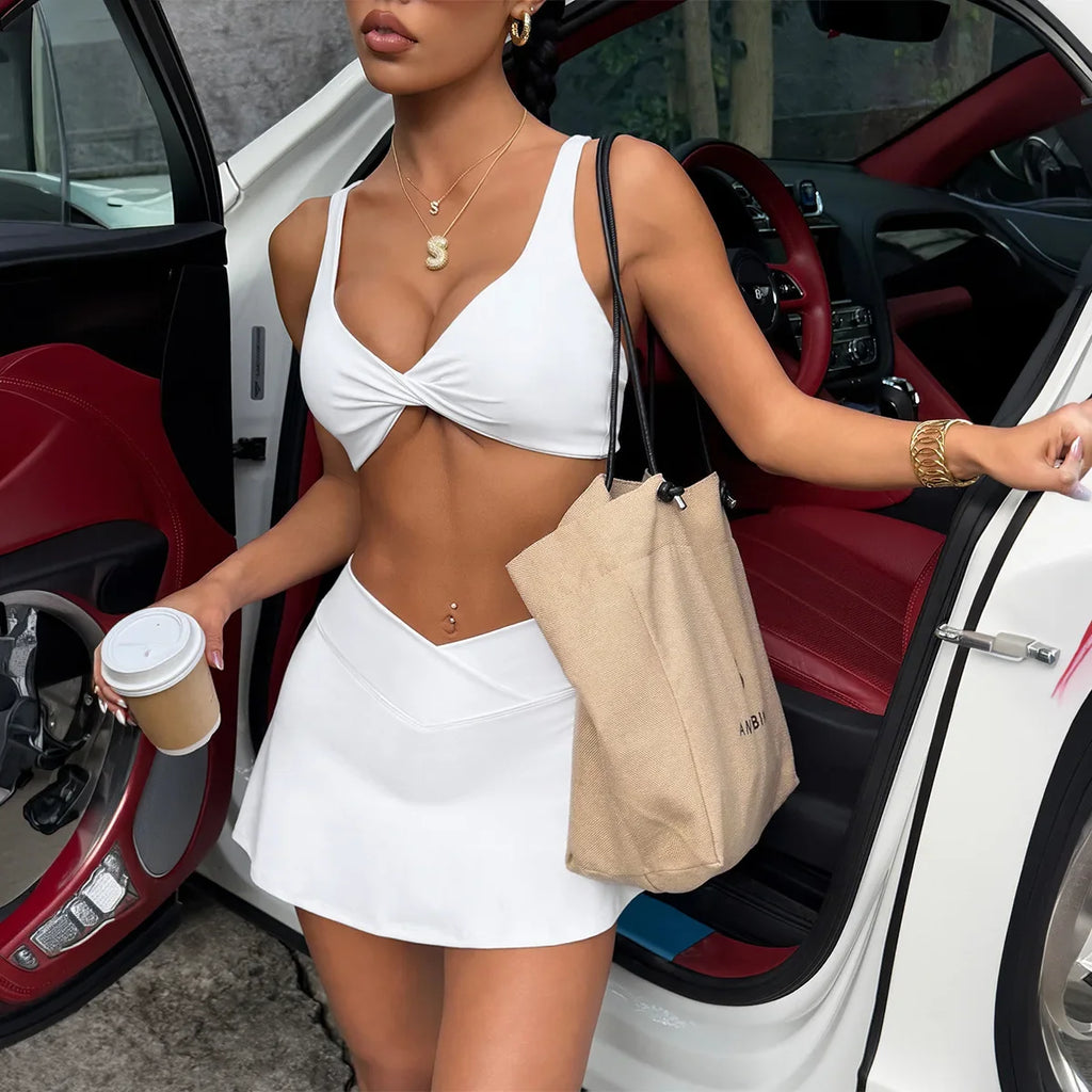 Women's summer sports yoga strap bra and skirt two-piece suit