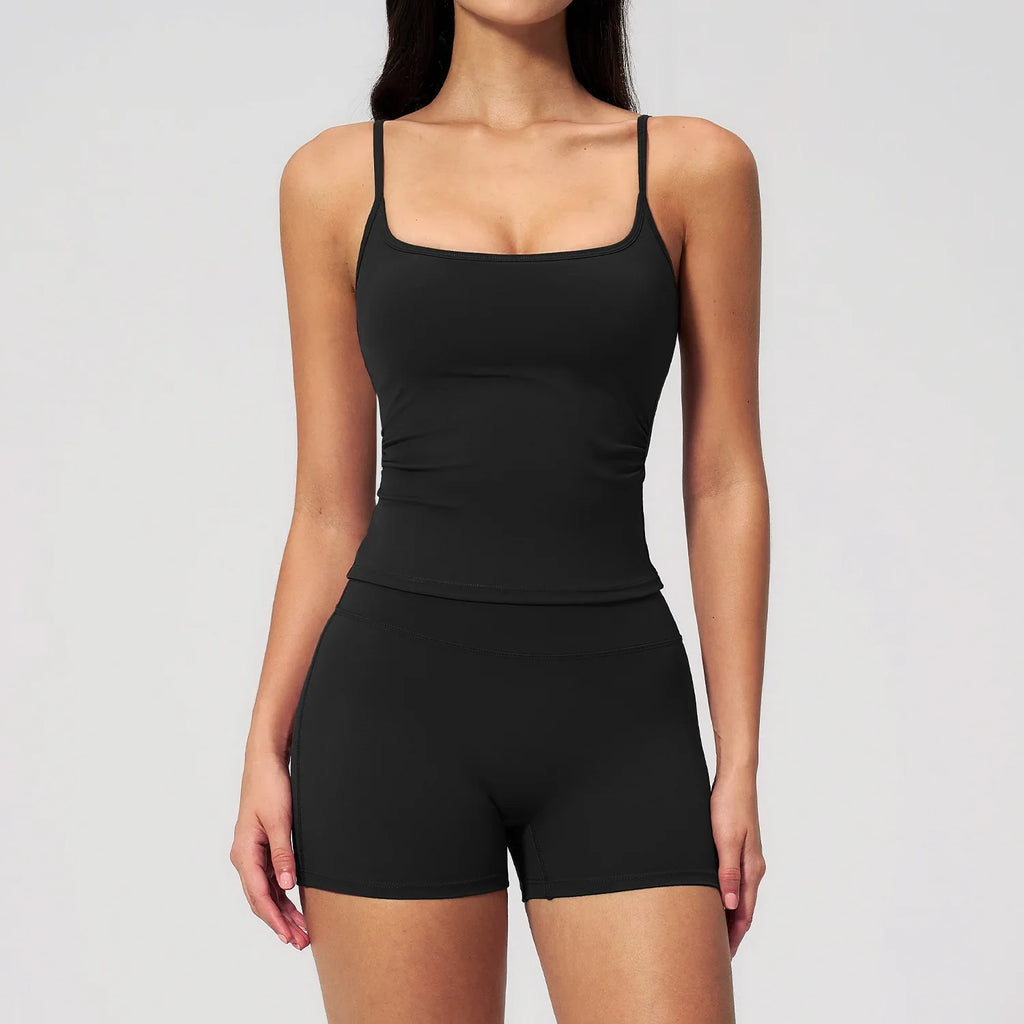 2 Piece Shaved Yoga Sets Women Hip Lifting Shorts Fitness Suit Outdoor Leisure Running Slimming Sports Vest Workout Tracksuit