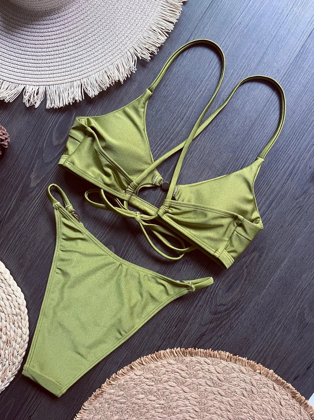 2026 Cross Back Hollow Out Bikini Women Swimsuit Female Swimwear Two-pieces Bikini Set High Cut Bather Bathing Suit Swim Lady