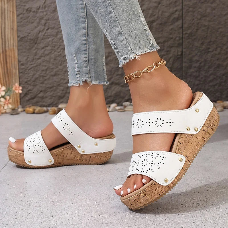 2025 Summer Platform Wedges Sandals Women Vintage Hollow Out Thick Bottom Slippers Woman Comfortable Non Slip Rome Shoes Female