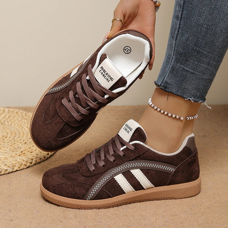 Plus Size 42 Flock Flat Sneakers for Women 2026 Fashion Anti Slip Lace Up Tennis Shoes Woman Platform German Training Shoes