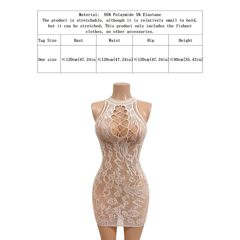 Fishnet Women Sexy Beach Cover Up Dress Women Stretch See Through Sleeveless without Bikini Swimsuit Coverup Mini Beachwea