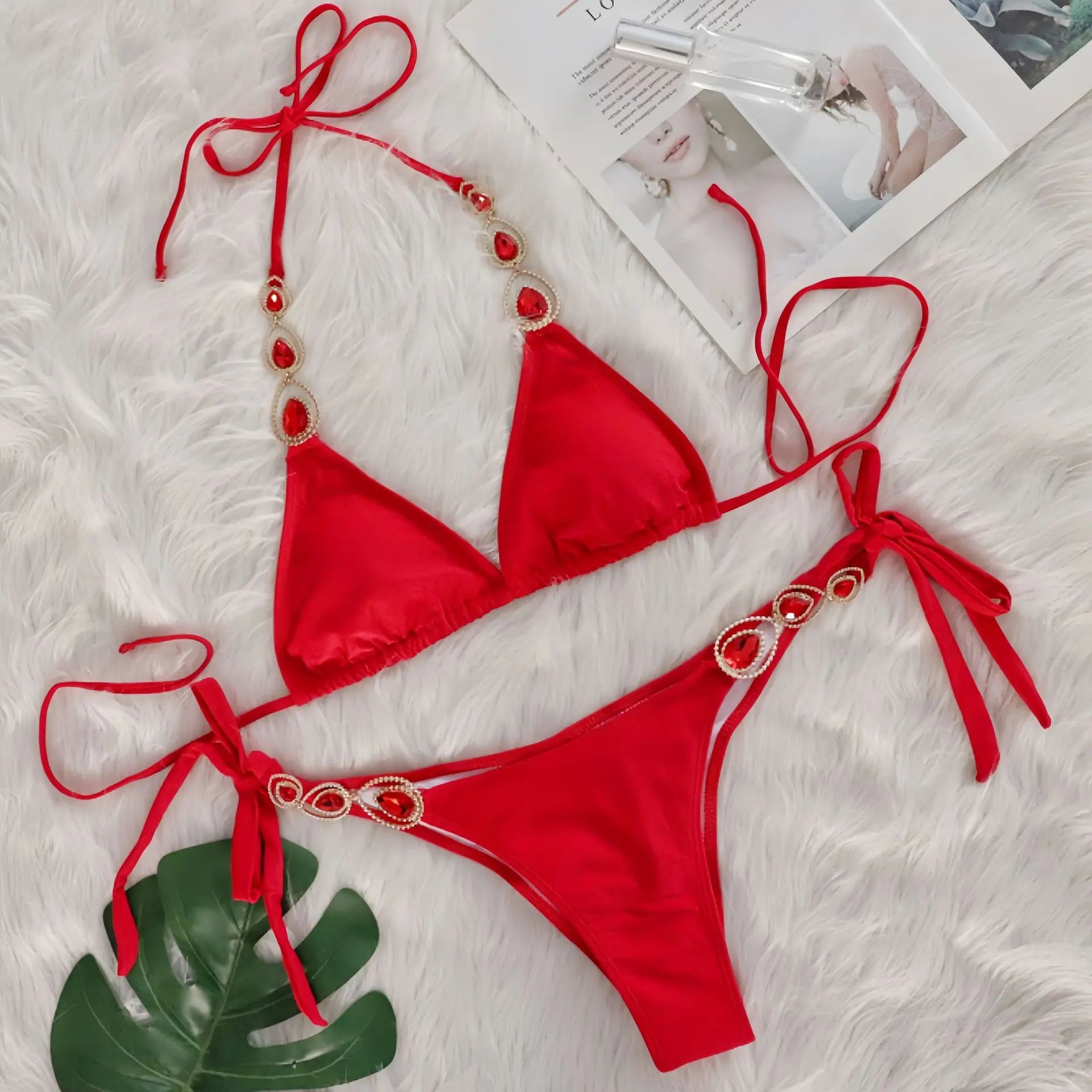 DEKA Two Pieces Halter Metal Chains Diamond Bikini Set Shiny Rhinestone Bikini Women Swimsuit Female Swimwear Bathing Suit Swim