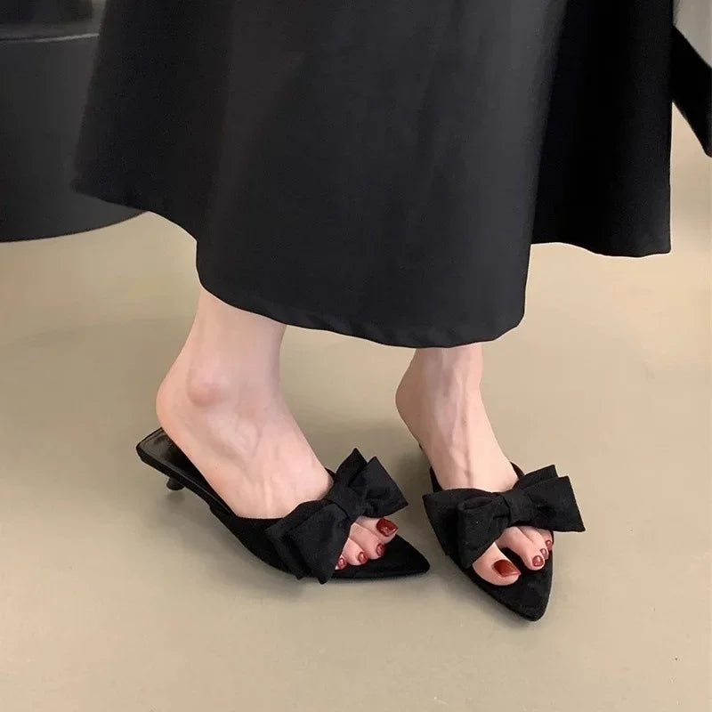 2026 New Women's Summer Butterfly-knot Low Heel Slippers Elegant Open Toe Party Dress Shoes Fashion Outdoor Ladies Slides