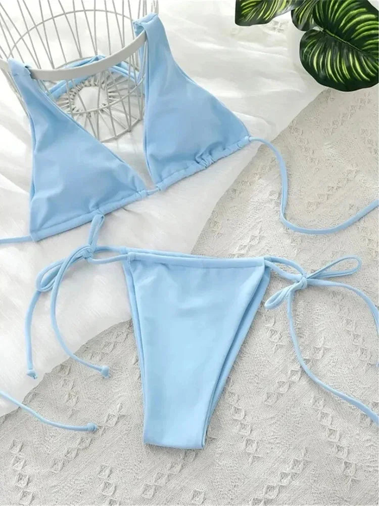 11 Colors Halter Mini Micro Thong Bikini Female Swimsuit Women Swimwear Two-pieces Bikini Set Bather Bathing Suit Swim Beachwear