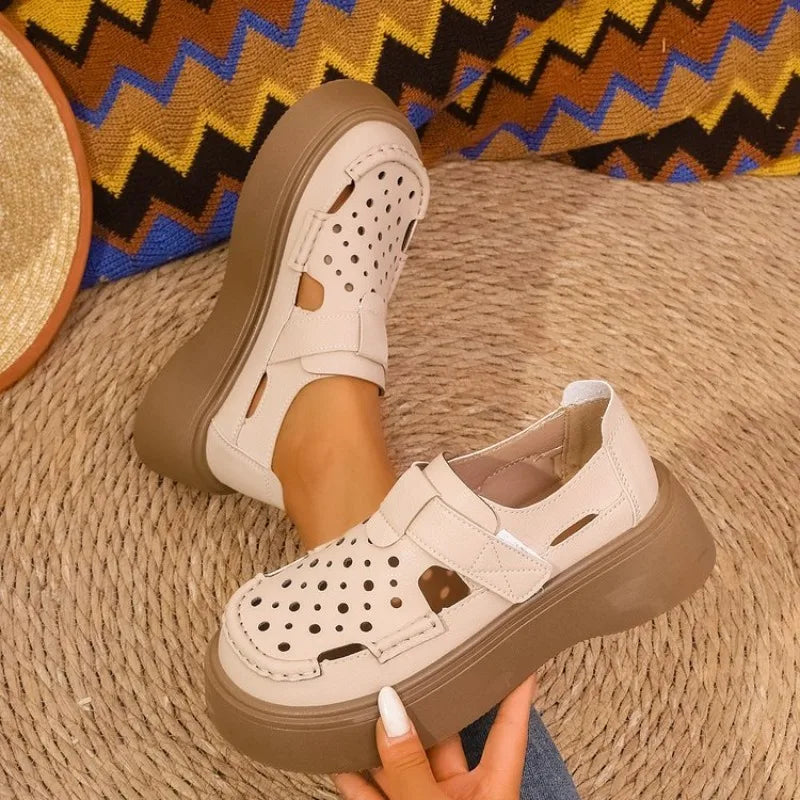 Comfortable Hollow Out Retro Thick Heel Mary Jane Single Shoes for Women Breathable Spring Summer Autumn New Style Size 35-41
