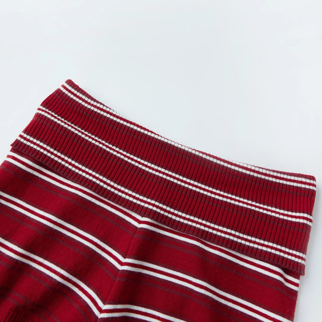 Women Knit Shorts Fold-Over Waist Elastic Comfy Striped Casual Shorts Pants Summer Fall Fashion Bohemian Short Pants
