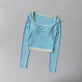 Autumn New Contrasting Yoga Suit for Women with Chest Pad Top Slim and Slim Pilates Running Sports Fitness Long Sleeves Shirts