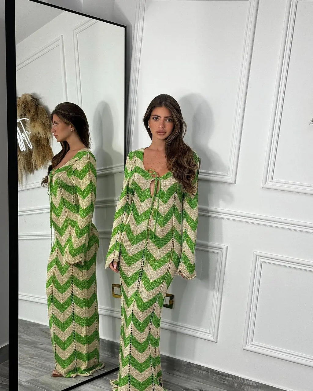 Knitted Dress Leace-up Vestido Dresses 2025 Woman Beach Hollow Out Slim Vacation Beachwear Temperament Long Sleeves Holiday Sexy