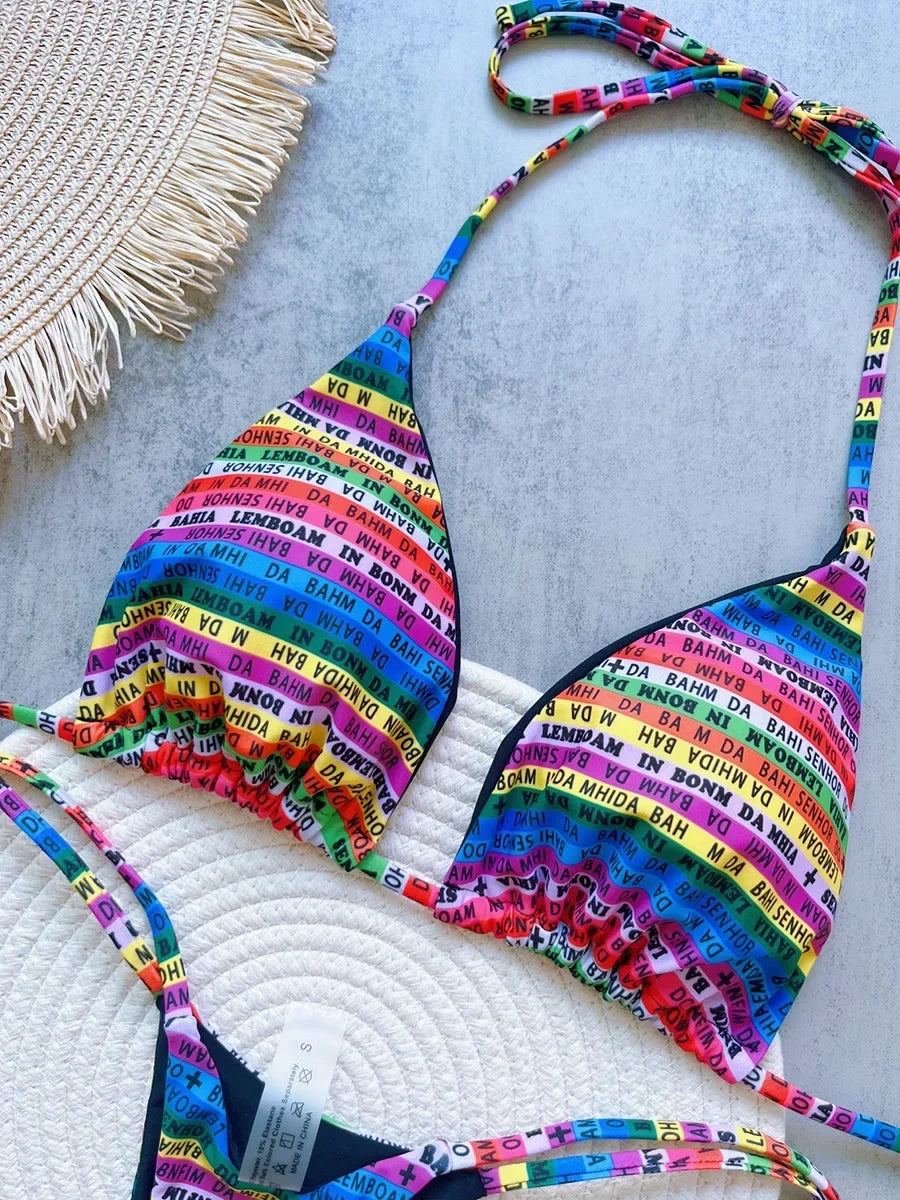 Letters Print Colorful Micro Mini Thong Bikini 2026 Women Swimwear Female Swimsuit Two-pieces Bikini Set Bathing Suit Swim Lady