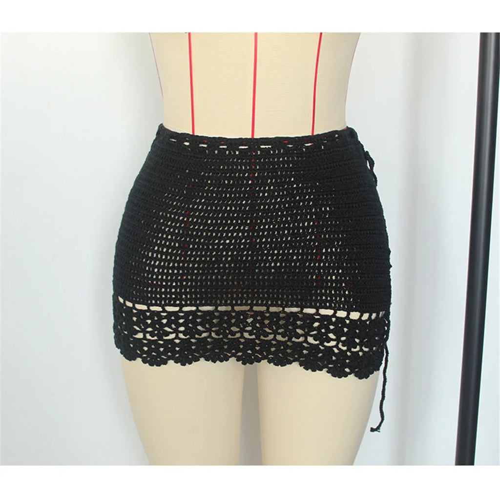 2026 Hollow Out Skirt Sarong Crochet Knitted Tunic Beach Cover Up Cover-ups Beach Dress Beach Wear Beachwear Female Women V8074