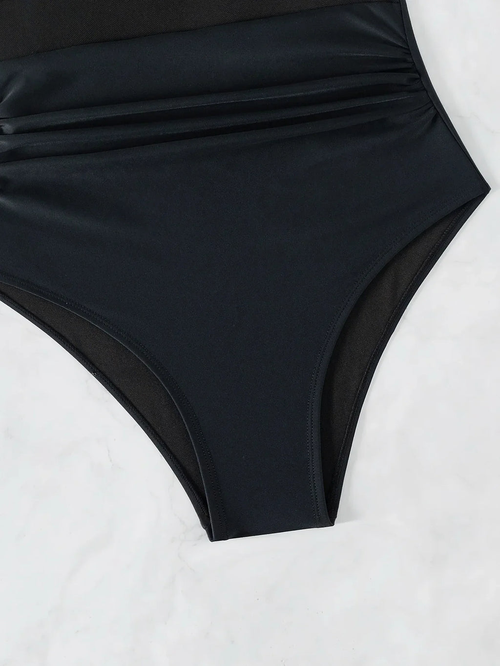 Solid Color One Piece Bikini for Women,sexy Deep-V Neck Suspender Backless Swimsuit,high Waist Translucent Striped Mesh Swimwear