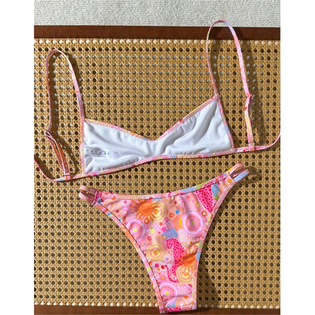 S - XL Printed Brazilian Bikini Women Swimwear Female Swimsuit Two-pieces Bikini set High Leg Cut Bather Bathing Suit Swim V8179