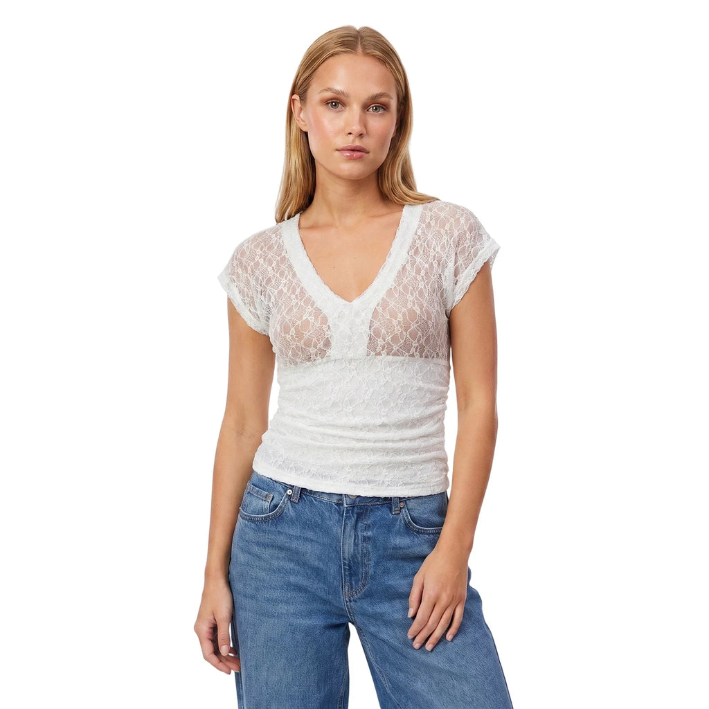 Women Summer Sheer Lace Tops Slim Fit V Neck Cap Sleeve Ruched Slim Crop Shirts Going Out Office Party Sexy T-shirt