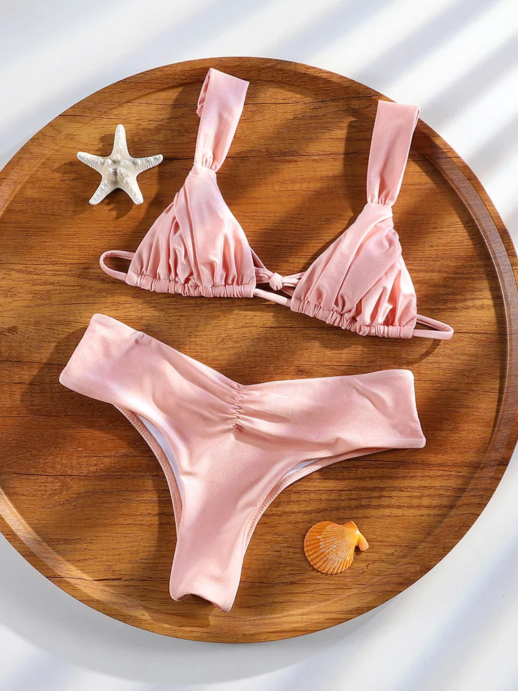 Miyouj Triangle Bikini New Two Piece Suit Solid Color Beachwear 2026 Bikini Women's Swimsuits Sexy Bathsuit Micro Thong Swimwear