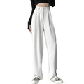 Women High Waist Straight Wide Leg Pants Solid Color Suit Pants Elastic Slant Pockets Loose Office Trousers