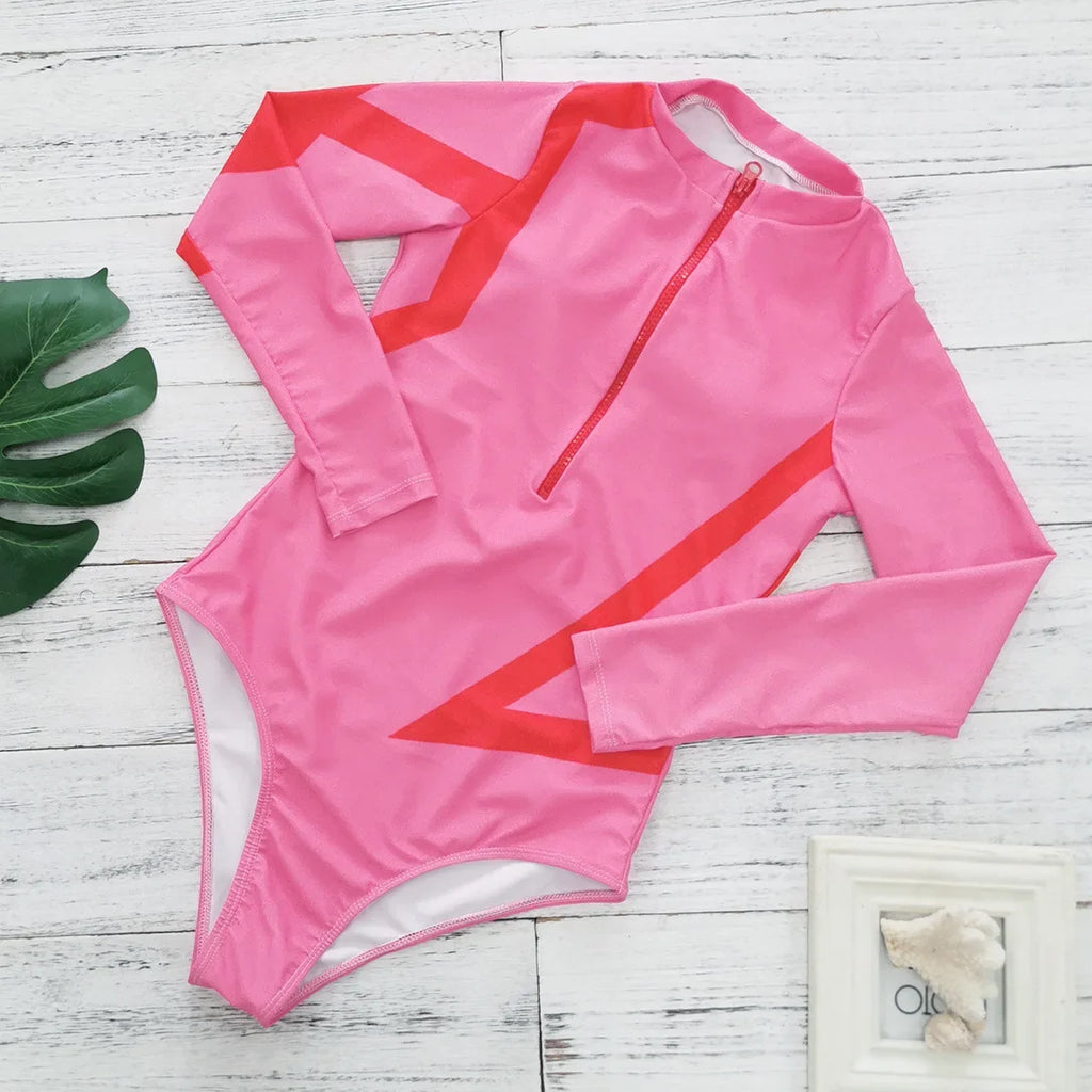2024 One Piece Surfing Swimsuit Rashguards Women Sexy Swimming Suit Sport Floral Long Sleeves Swimwear Monokini Bathing Suit