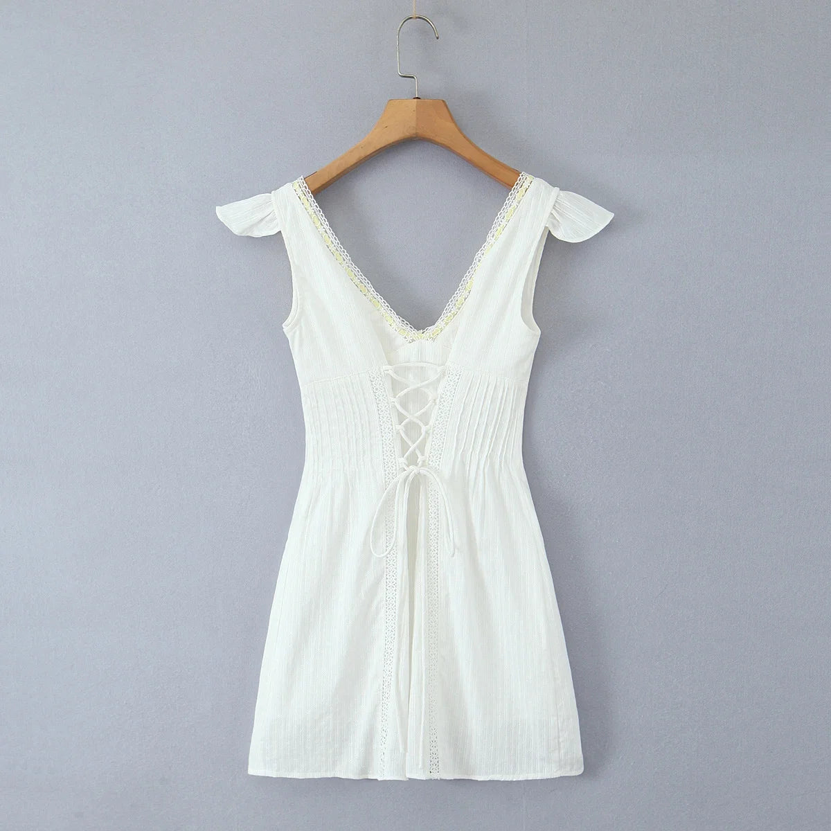 White Lace Dress Summer Women's Dress Bowknot Back Tie Up Short Beach Vestidos Female Sleeveless Mini Casual Cotton Dress 2025