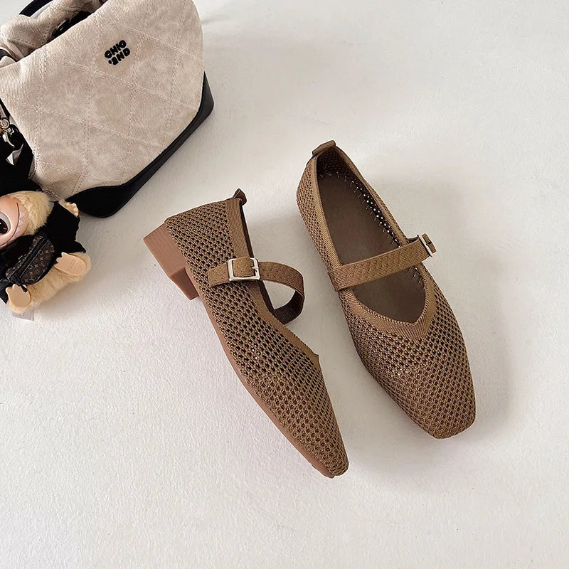 Women Leisure Flats Breathable Mesh Spring Summer Flat Shoes For Female Daily Walking Shoes Square Toe Ladies Fashion Footwear