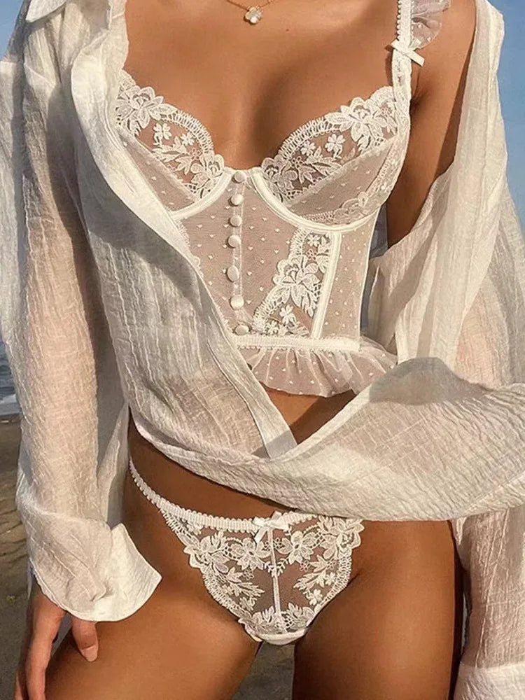 Tanga Dentelle Française Noël Pure Desire Transparent Fente Haute Sans Retirer Érotique T Pant Confort Taille S-XL MOYISU AB