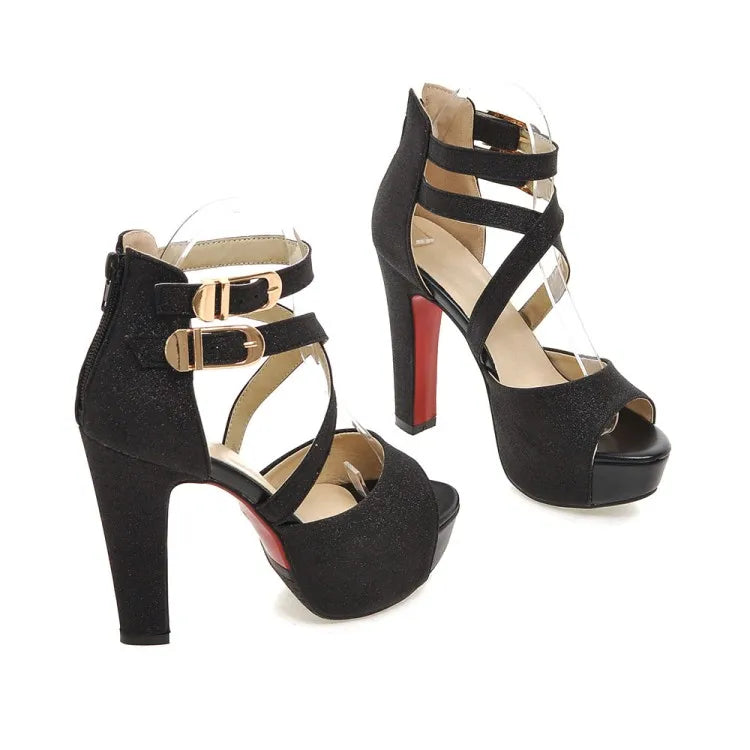 Women's Sandals Summer New Style Fashion Fish Mouth Open Toe Buckle Thick Heel High Heel Women's Shoes Plus Size 33-43 High 11cm