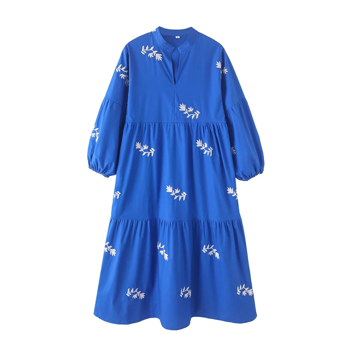 Foridol Lantern Sleeve Spring Summer Women Dress Embroidery Loose Midi Casual Vestidos 2025 Wrist Sleeve Royal Blue Sundress