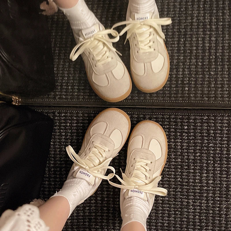 Silver Patchwork Platform Sneakers Women Thick Bottom Lace Up German Training Shoes Woman Spring Autumn Korean Non Slip Flats