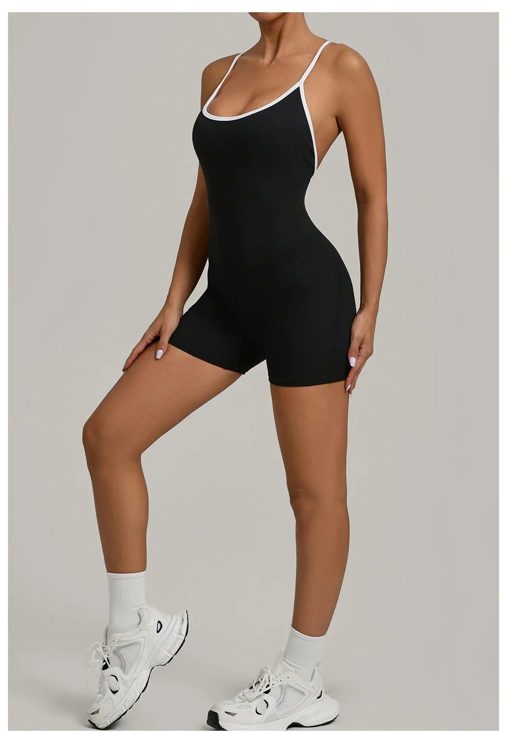 Spring/summer Women's Contrasting Yoga Jumpsuit Hollow Out Cross Back Camisole One Piece Sports Suit Hip Lifting Fitness Romper