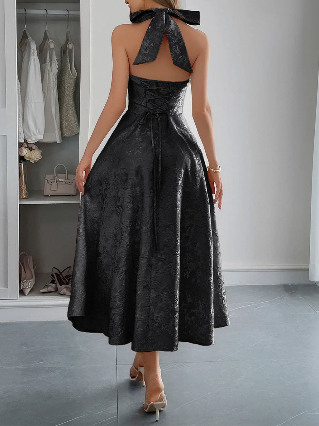 White Jacquard Backless Bow Evening Party Dress Women Robes Backless Elegant Sexy Dress Bodycon Long Summer Dress Vestidos