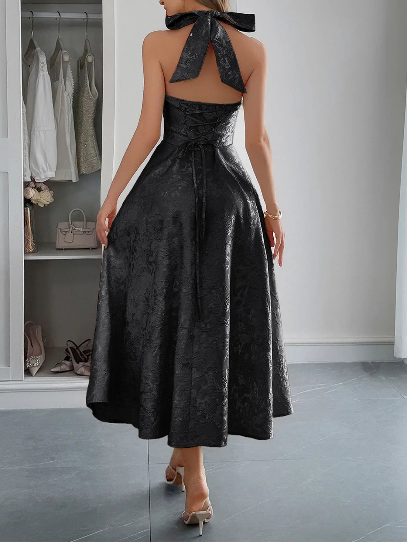 White Jacquard Backless Bow Evening Party Dress Women Robes Backless Elegant Sexy Dress Bodycon Long Summer Dress Vestidos