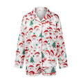 Women's Christmas Satin Pajama Set Long Sleeve Lapel Santa Claus/Christmas Tree Print Shirt Shorts Two Pieces Sleepwear