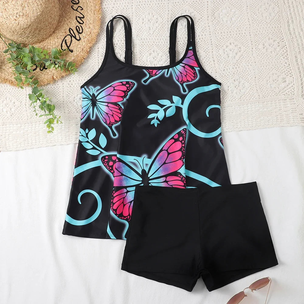 2026 Printed Tankini High Waist Strappy Swimsuit Women Two Pieces Swimwear Female Bathers Swimming Bathing Swimming Swim Suit