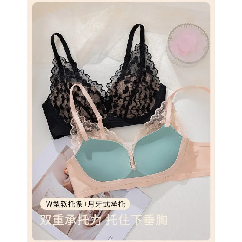 French Style Sexy Lace Underwear Set, Non-Padded Push Up Bra for Small Bust, Wirefree & Breathable, New Hot Bestseller MOYISU AB