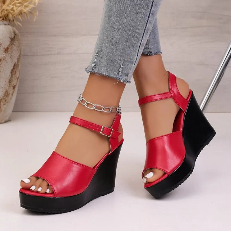 Women Sandals Summer  Peep Toe Ankle Strap High Heels Ladies Wedges Platform SandalsParty