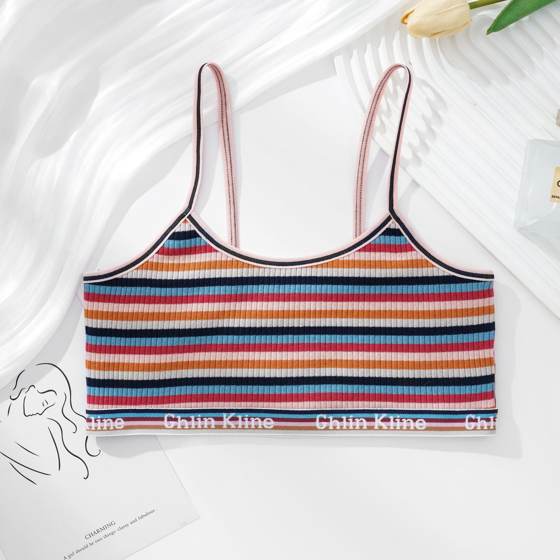 Women Non-wire Bras Female Cotton Bra Tops Striped Crop Top Small Breast Breathable Push Up Bra Comfort Girl Underwear