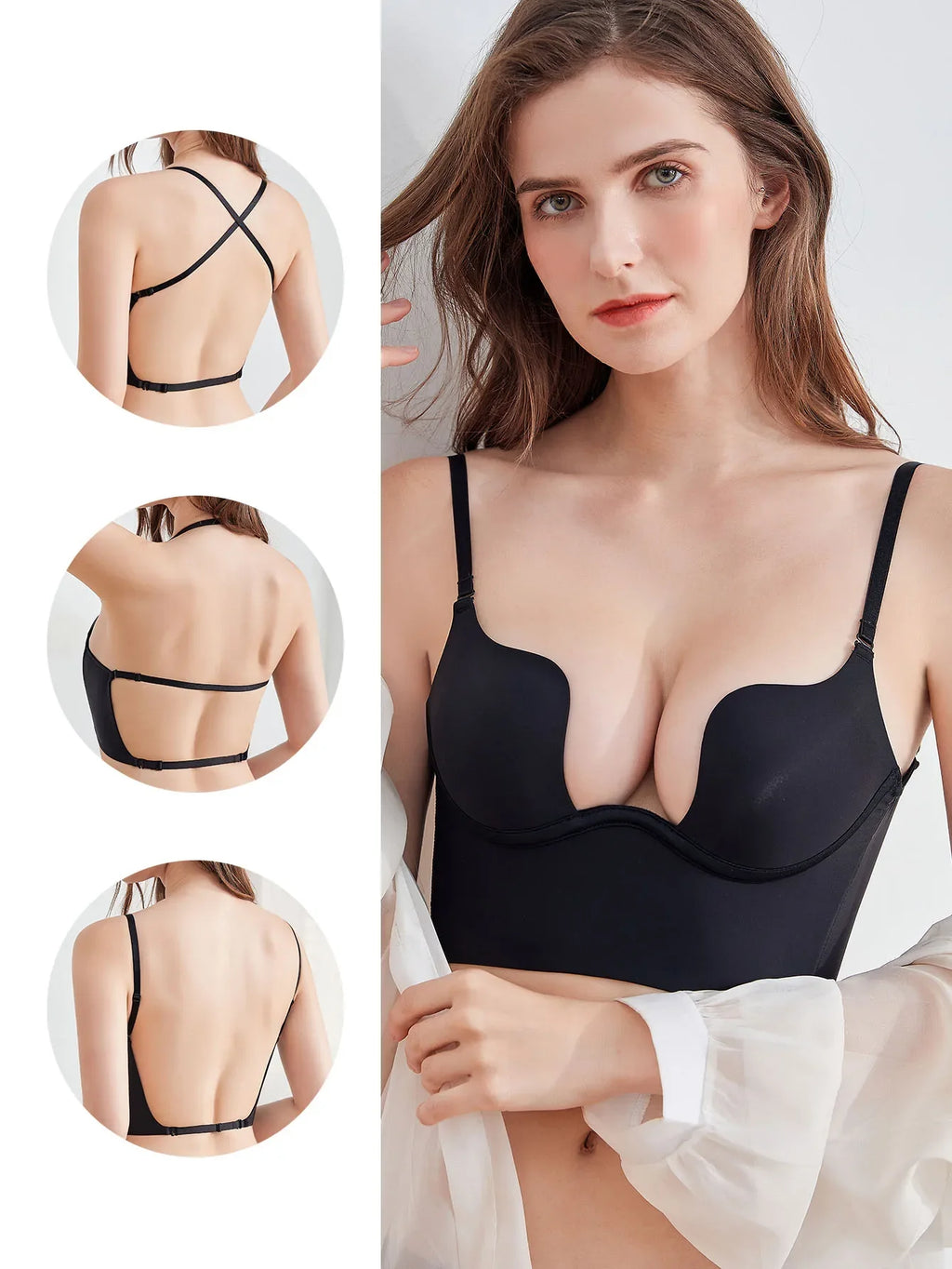 Sexy gathering U-shaped large backless underwear invisible back bra a variety of ways to wear halter bra