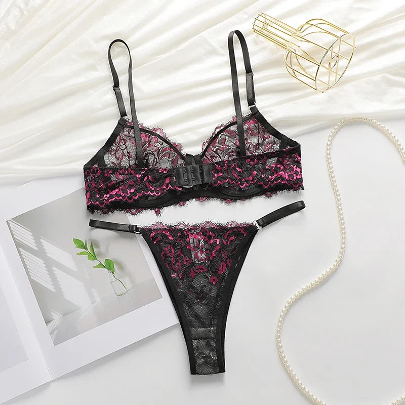 New Sexy Lace Floral Lingerie Set Women Underwear Transparent Bra Party Sets Lace Lingerie Bra Set Underwear Set S-XL Size YS028