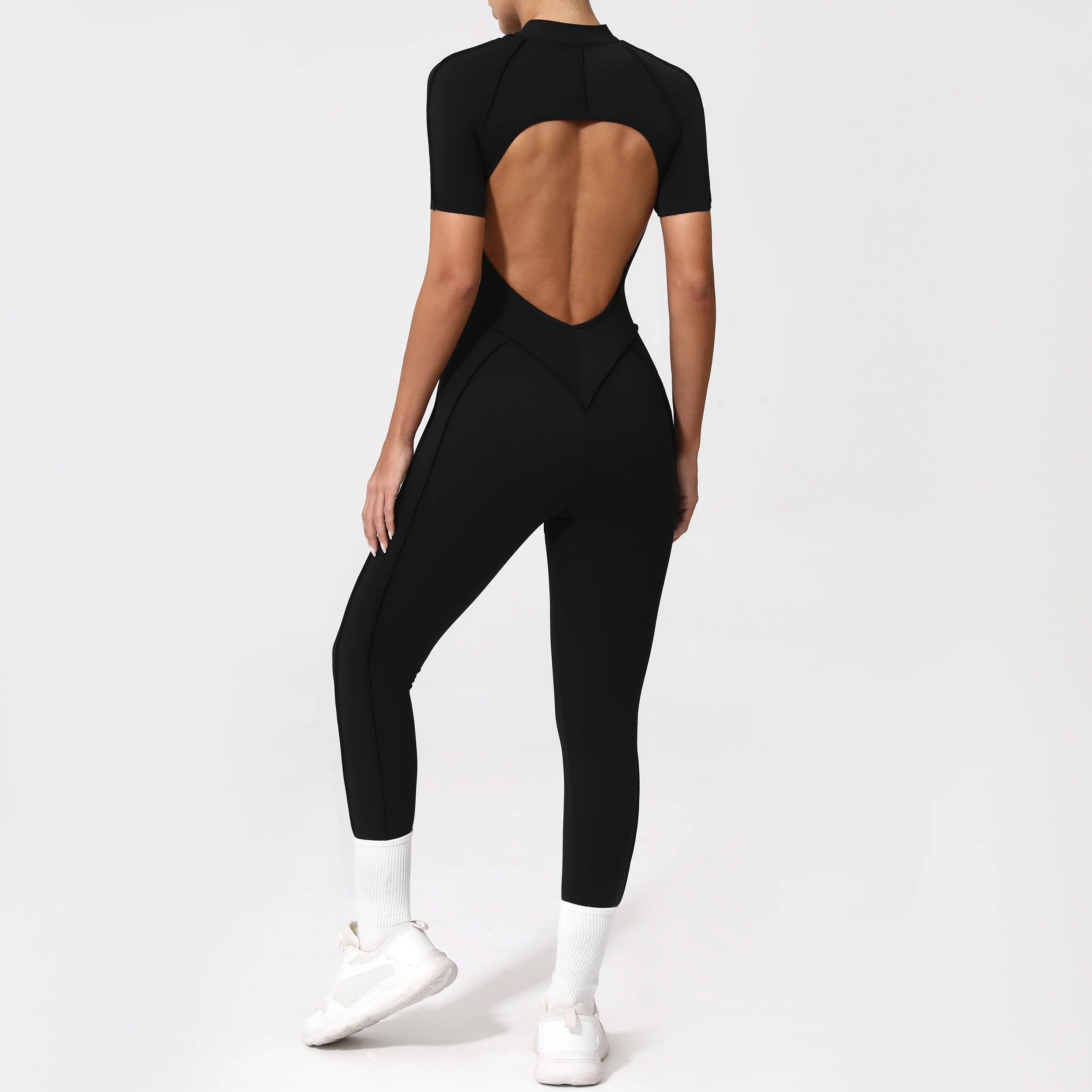 With Zipper Hollow Back Yoga Jumpsuit Sportswear Women Gym Clothes Running Fitness Yoga Backless Bodysuit