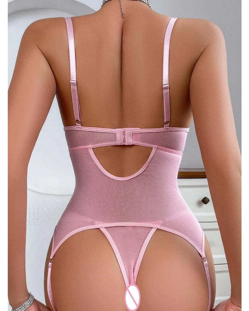 Toucheart Sexy Lingerie Suit for Women Broken Flowers Lingerie Lace Up Hollow Out Sexy Embroidery Sling Underwear Garters Set