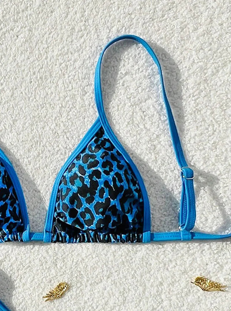 Sexy Leopard Print Bikini 2 Piece Set Women Laced Up Split Swimsuit Low Waist Beachwear 2025 New Summer Swimwear Bikinis Set
