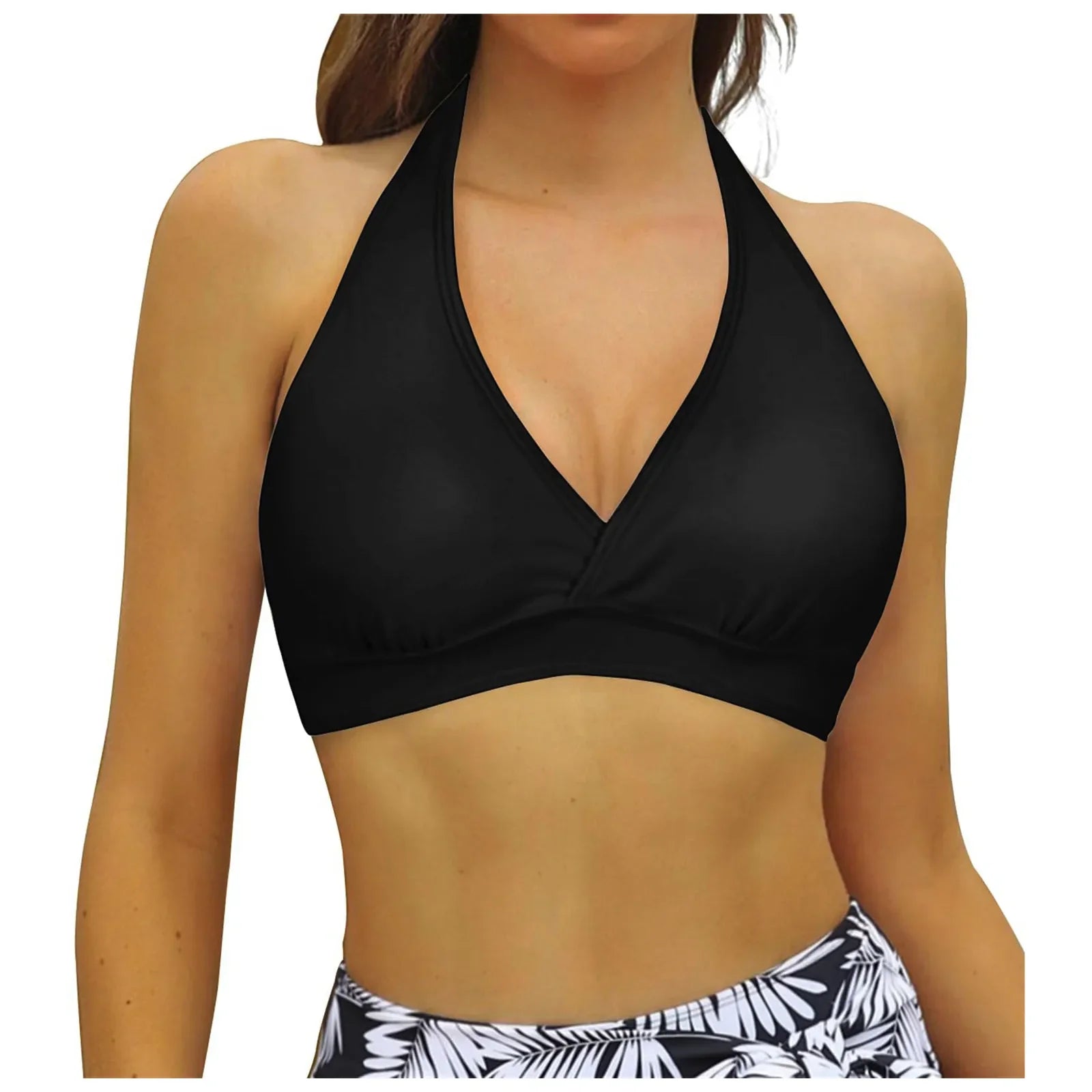Bikini Bra Top Push Up Swim Crop Top Sexy V Neck Tie Back Swimwear Solid Beachwear One Piece Swimsuit Underwear Bathing Suit