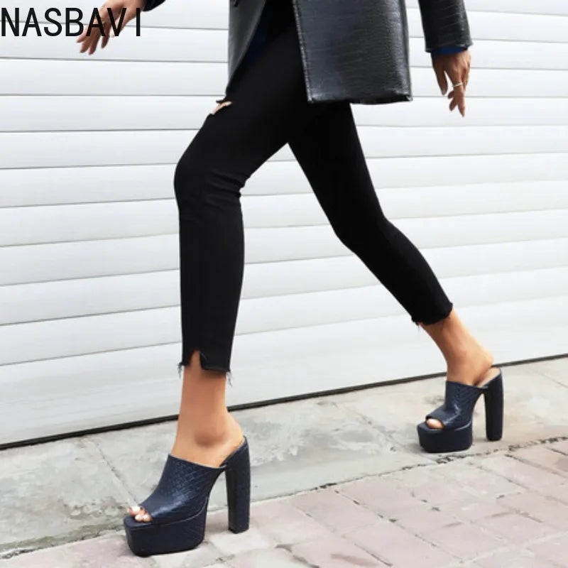NASBAVI Summer New Styles Fashion High-heeled Waterproof Women's Slippers Outside Open Toe Party Women's Shoes High 13.5cm