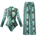 2025 New Long Sleeve Vintage Print One Piece Swimwear Zipper Conservatism Women Bathing Suit With Long Pants Surfing Swim Suit